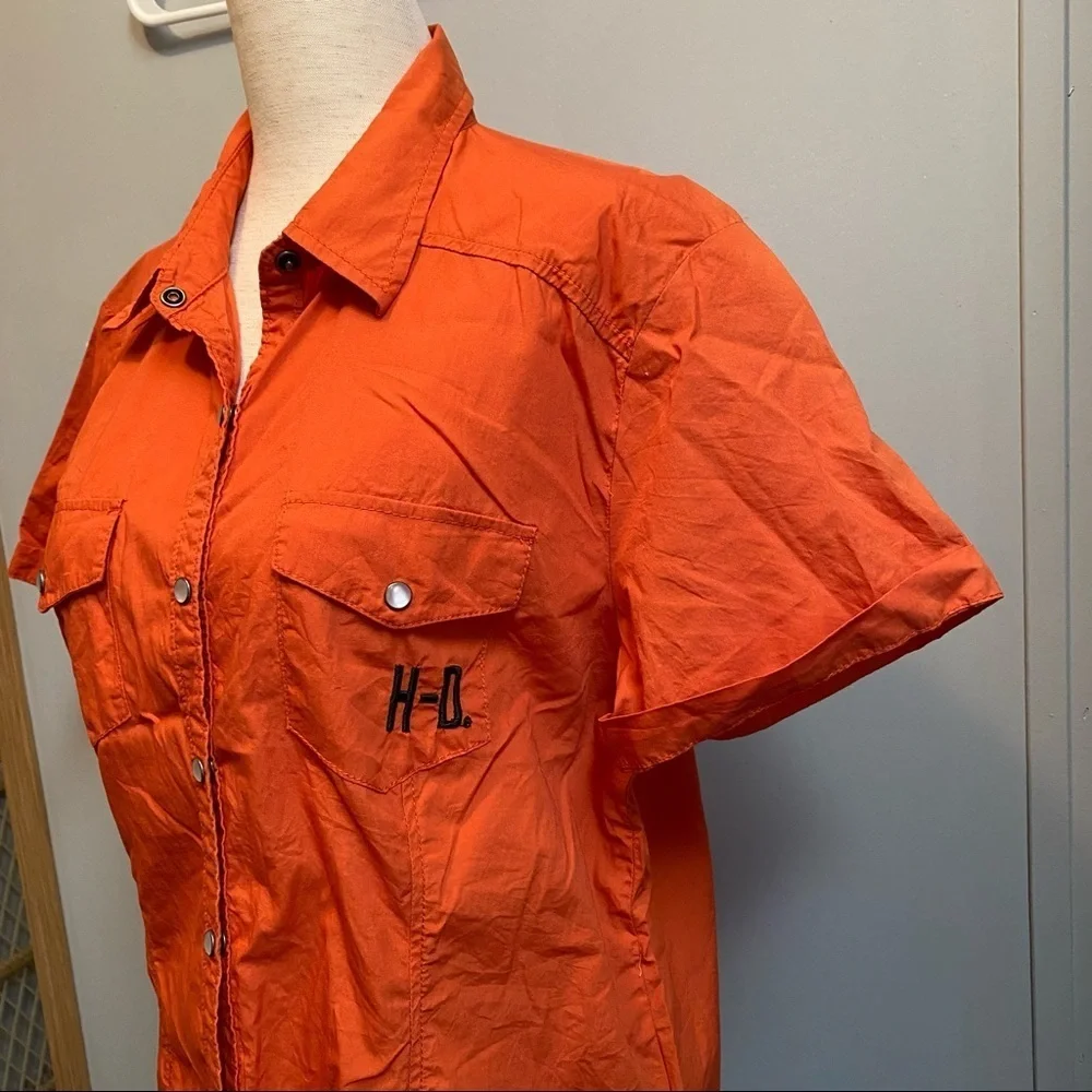Harley Davidson Orange Biker Top Size Large